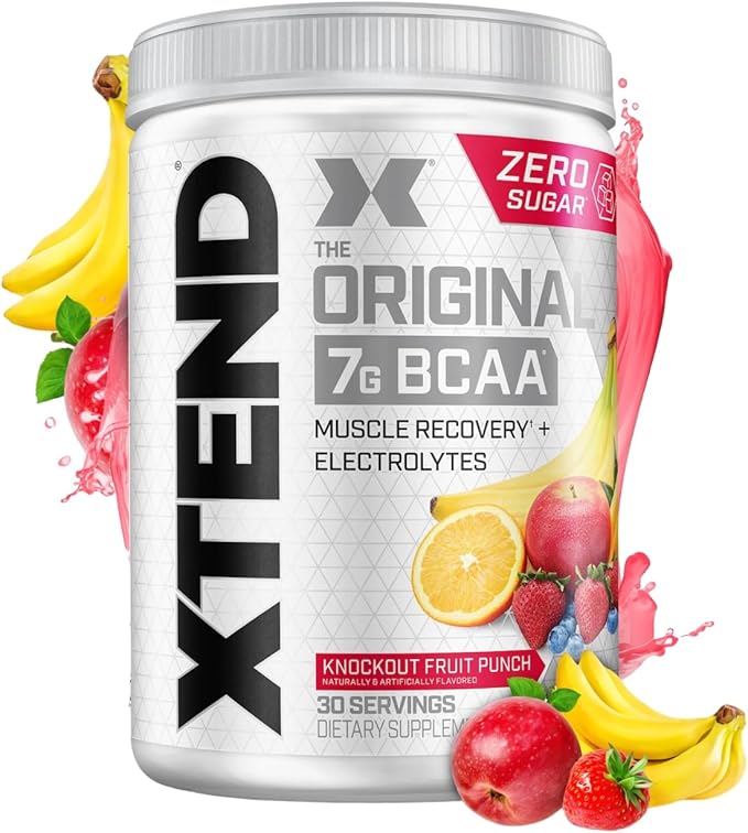 Xtend Original BCAA Powder 7g BCAAs and 2.5g L-Glutamine for Muscle Recovery Hydration and Lean Muscle Sugar Free Intra and Post Workout Drink with Electrolytes Knockout Fruit Punch 30 Servings