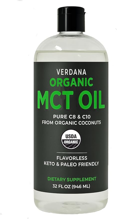 Verdana Organic MCT Oil 32 fl oz – Pure C8 &amp C10 from Organic Coconuts Flavorless MCT Oil for Coffee &amp Smoothies Keto &amp Paleo Friendly Non-GMO Kosher Dietary Supplement