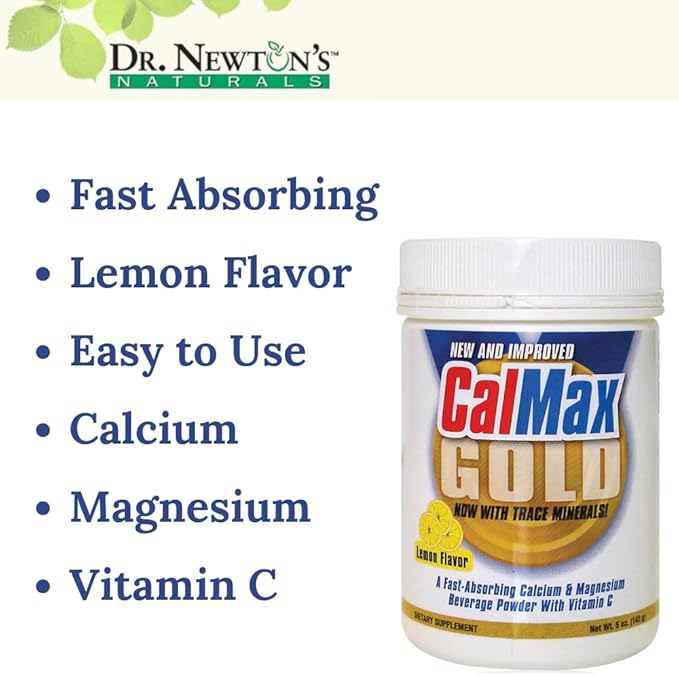 Dr. Newton’s Naturals CalMax Gold Powder Drink Mix - 2:1 Ratio of Calcium &amp Magnesium with Vitamin C + Essential Trace Minerals to Support Post Workout Recovery Muscles Sleep Bones -5 oz can