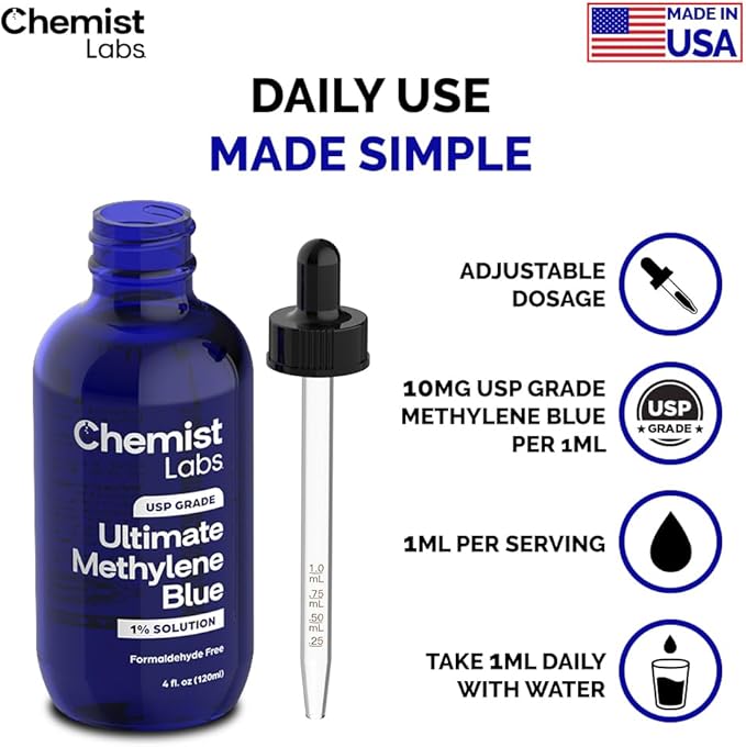 Pharmaceutical Grade Methylene Blue Capsules &amp Liquid - 240 Days Supply (8 Months)