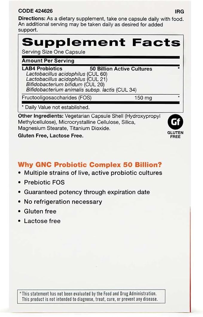 GNC Probiotic Complex with 50 Billion CFUs Twin Pack 30 Capsules per Bottle Daily Probiotic Support