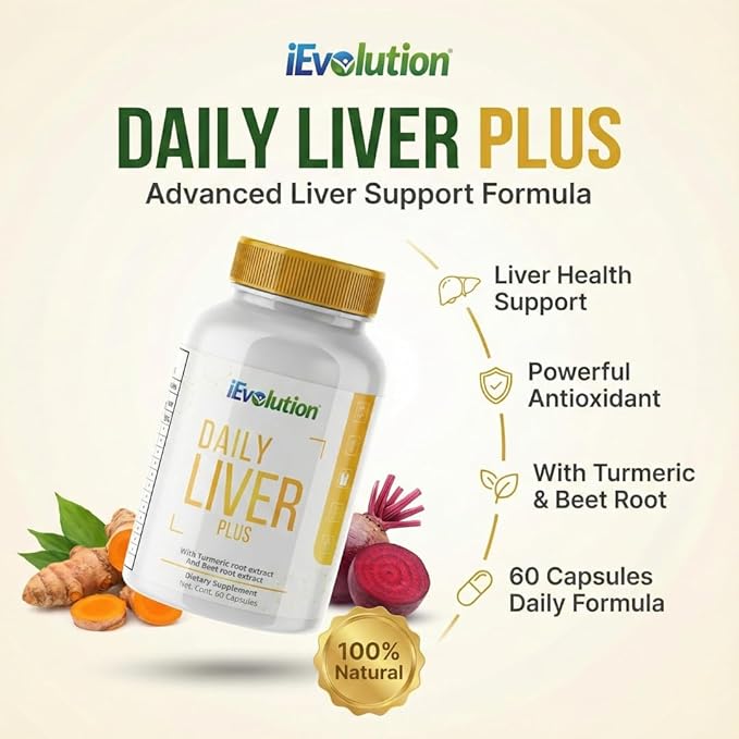 Daily Liver Plus Liver | 60 Capsules Liver Cleanse Detox &amp Support Supplement with Milk Thistle Dandelion Turmeric Artichoke for Enhanced Liver Health &amp Repair - Ideal for Daily Use