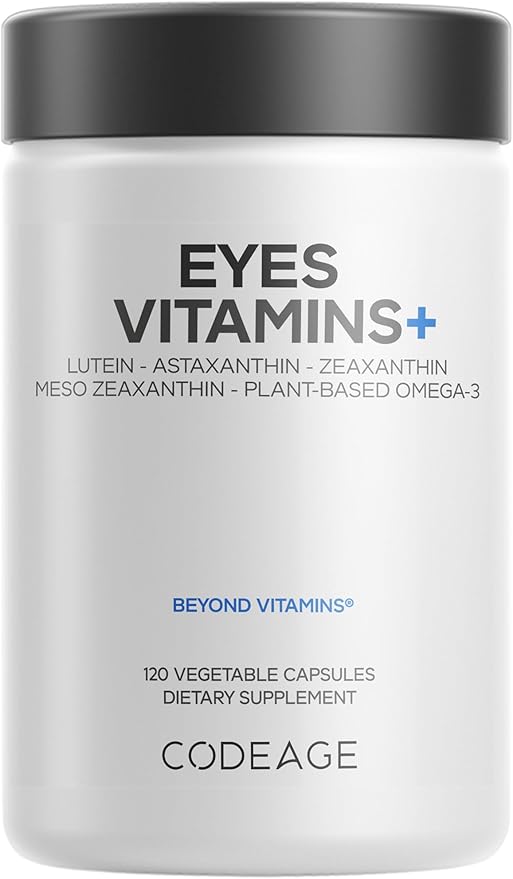 Codeage Eyes Vitamins - AREDS 2 Based Formula Supplement - 2-Month Supply - Vitamins A C E Zinc Lutein Astaxanthin Zeaxanthin Eyebright Marigold Bilberry Saffron Omega-3-120 Capsules