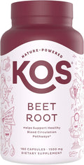 KOS Organic Beetroot Capsules 1500mg - USDA Organic Antioxidant Power from Organic Beet Root Superfood Supports Healthy &amp Active Lifestyle - Non-GMO Vegan and Keto Friendly - 180 Capsules