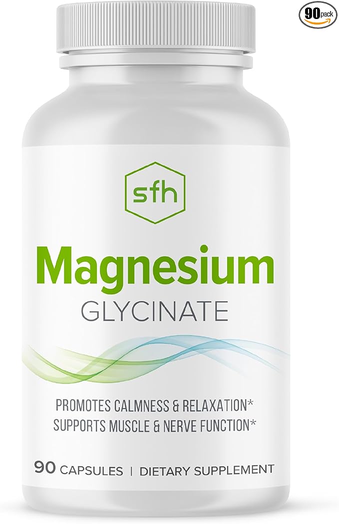 SFH Magnesium Glycinate Capsules 183mg | Chelated Magnesium Bisglycinate Supplement for Sleep Relaxation &amp Muscle Recovery | High Absorption | Gentle on Stomach | 90 Capsules (45-Day Supply)