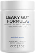 Codeage Leaky Gut Supplement L-Glutamine N-Acetylglucosamine Probiotic Butyric Acid Polyphenols Quercetin DGL Marshmallow Root Berberine BioPerine Cinnamon Vegan Non-GMO 60 Capsules