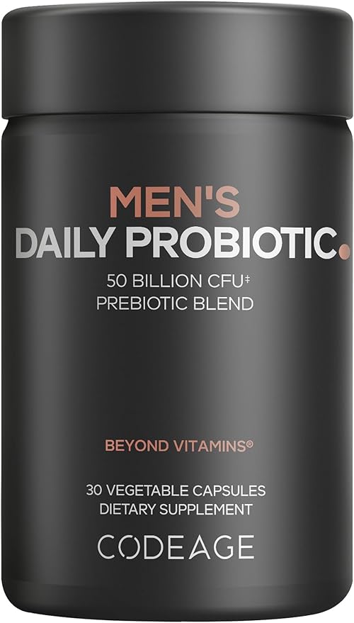 Codeage Men’s Daily Probiotic Supplement - 50 Billion CFU Probiotic Blend with Zinc Inulin Prebiotic Saw Palmetto – Men’s Wellness Support – 1 Capsule Per Serving - Non-GMO – 30 Capsules
