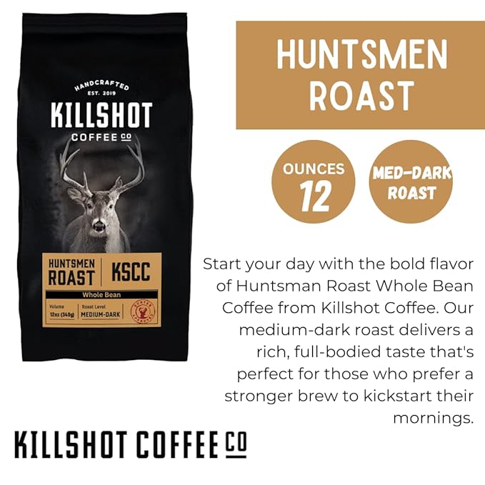 Killshot Coffee Whole Bean - 12 Ounce Bag Medium-Dark Roast (12 oz Huntsmen Roast)