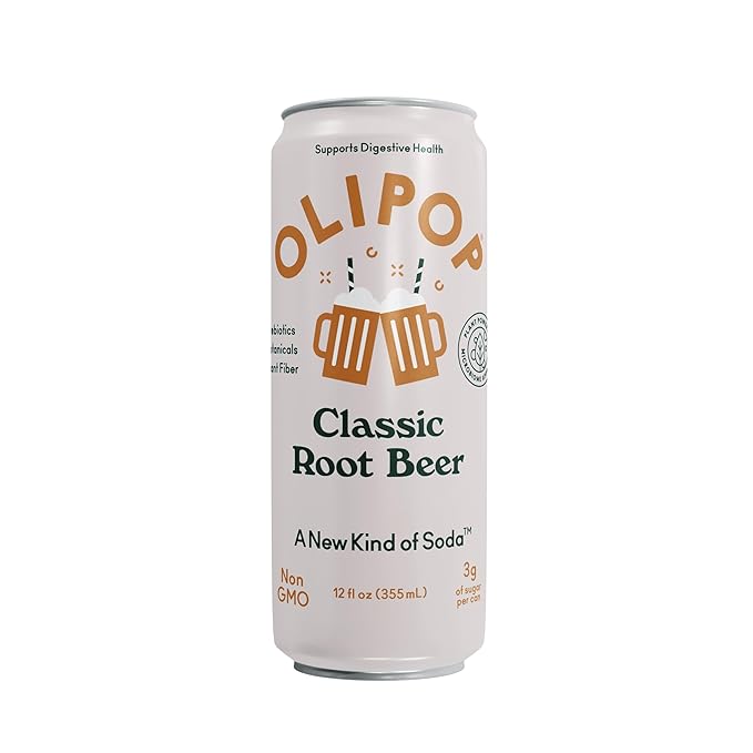 OLIPOP Prebiotic Soda Pop Classic Root Beer Pantry Pack Packed with Prebiotics Fiber and Botanicals Gluten Free GMO Free 12oz Skinny (12-Cans)