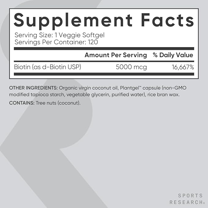 Sports Research® Healthy Hair Pack - Biotin 5000mcg with Organic Coconut Oil + Multi Collagen Pills Enhanced with Hyaluronic Acid &amp Vitamin C + Blood Balance Iron Supplement - 36 MG Iron + Folate