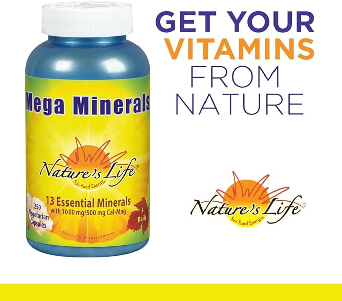 Nature's Life Mega Minerals Complex | Complete Multi Mineral + Vitamin D Supplement | 250 Vegetarian Capsules