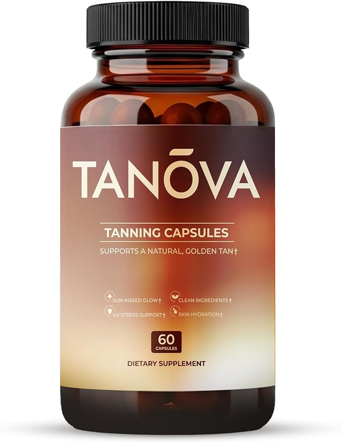 Tanova Tanning Pills – Supports a Natural Golden Glow Skin Resilience &amp Anti-Aging Against Sun-Induced Oxidative Stress – with Astaxanthin L-Tyrosine Copper &amp Polypodium Leucotomos – 60 Cap