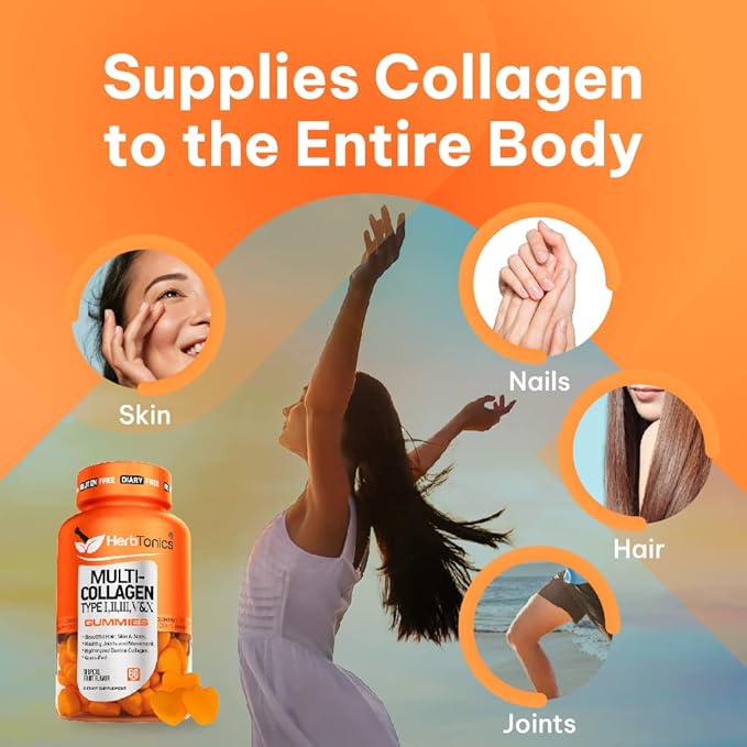 Herbtonics Apple Cider Vinegar Capsules Plus Keto BHB | Fat Burner &amp Weight Loss Supplement for Women &amp Men - Multi Collagen Gummies Type 1235 &amp 10 with Biotin for Hair Growth Skin Na