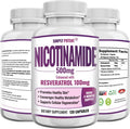 Simply Potent Nicotinamide 500mg with Resveratrol 100mg - 120 Veggie Capsules - Vitamin B3 Supplement Pills to Support NAD Skin Cell Health &amp Energy