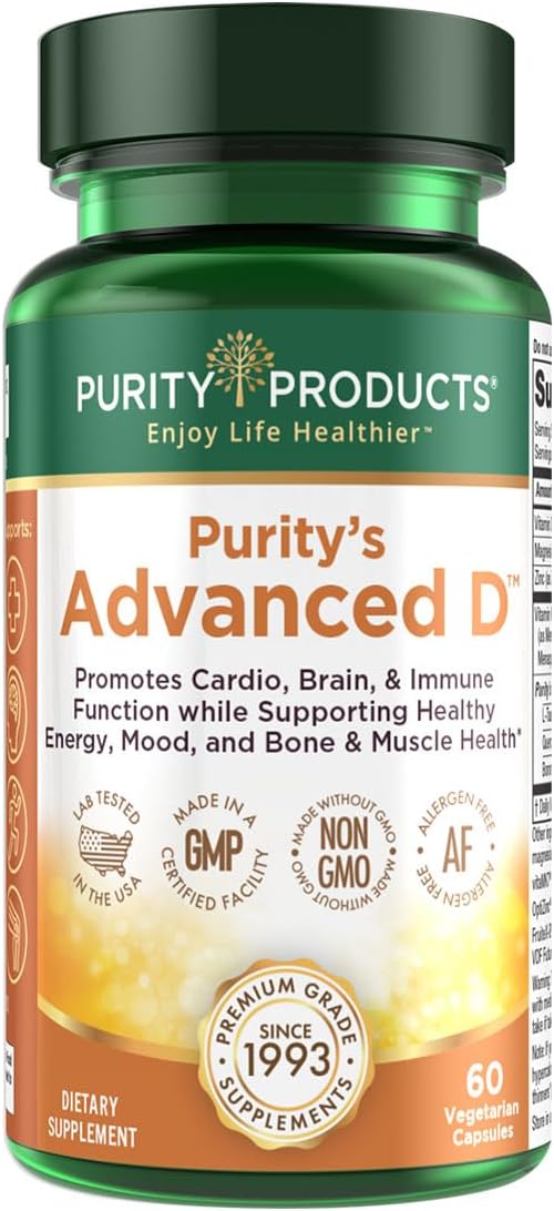 Purity Products Advanced D from Vitamin D3 Super Formula - Packed with Vitamin D Vitamin K2 Zinc Magnesium Citrate Boron and Taurine - 60 Vegetarian Capsules