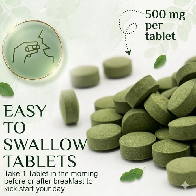 Grenera Organic Moringa Tablets 240 nos Uncoated USDA Organic Certified Malunggay Herbal Supplement No Chemical Coating Green Superfood Lab Tested for Purity