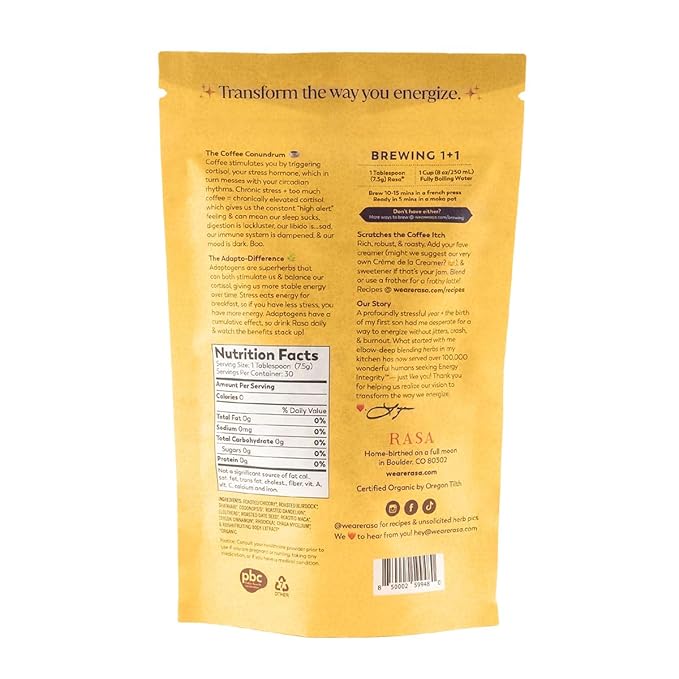 Rasa Original (AIP Diet Version) – Adaptogenic Mushroom Coffee Alternative | Made for Autoimmune Protocol Diet - No Nightshades | Ashwagandha-free Vegan Keto Whole 30 Ayurveda Wellness Tonic with