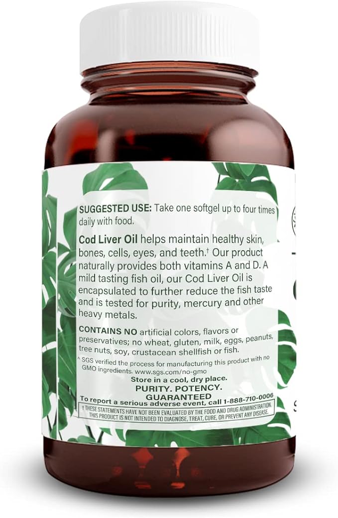 Natural Nutra Norwegian Cod Liver Oil Supplement Helps to Maintain Skin Helps Maintain Body Density Eye Health &amp Nerve Function Promotes Dental Health Supports Cardiovascular Health 250 Soft