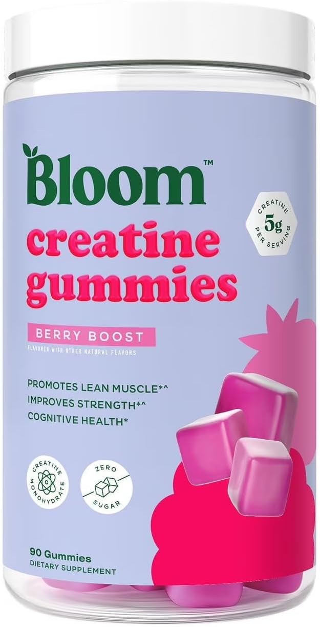 Bloom Creatine Monohydrate Gummies 5g Per Serving Sugar Free Creatine Gummy for Workout Strength Cognitive Health &amp Lean Muscle Support Gluten Free &amp Non GMO Berry Boost 90 Gummies 30