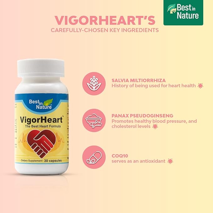 VigorHeart-The Natural Heart Supplements Pills with Coq 10 Salvia Miltiorrhiza and Panax Pseudoginseng (30 Capsules)