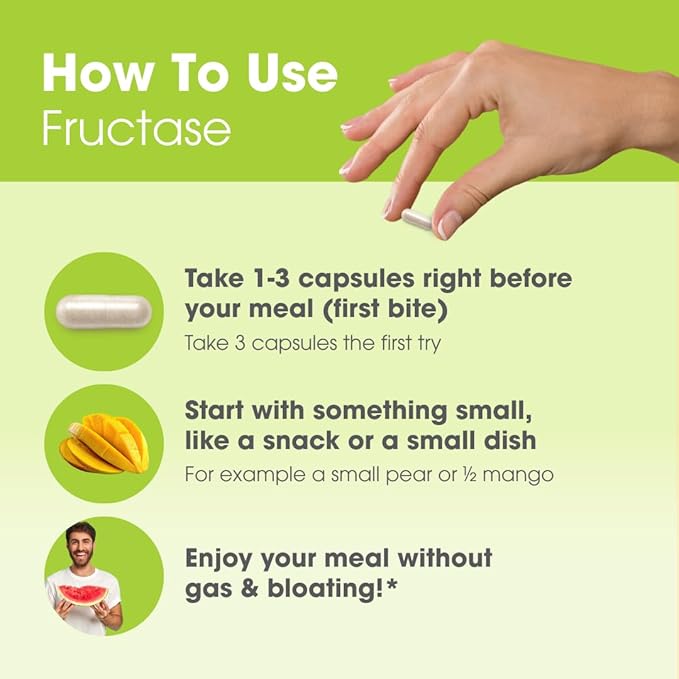 Intoleran Fructase Digestive Enzymes - 108 Capsules | Supplement for Fructose Intolerance | Enzymes to Help Digest Sugary Foods &amp Drinks (Fruit Sugar) | Fast Acting | Pure and Vegan | Low FODMAP