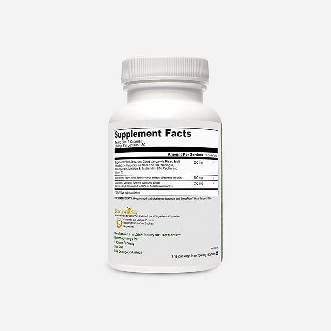 HormoneSynergy Cholest Protect - Citrus Bergamot - Bergamonte® Berberine and Curcumin C3 Complex® 90 Capsules Dietary Supplement by RetzlerRx®