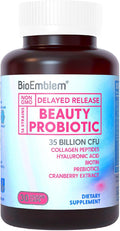 BioEmblem Beauty Probiotics for Women 35 Billion CFU 14 Strains with Biotin Collagen Prebiotics for Digestive Health Hair Skin and Nails Vaginal Probiotics Supplement Shelf Stable 30 Caps