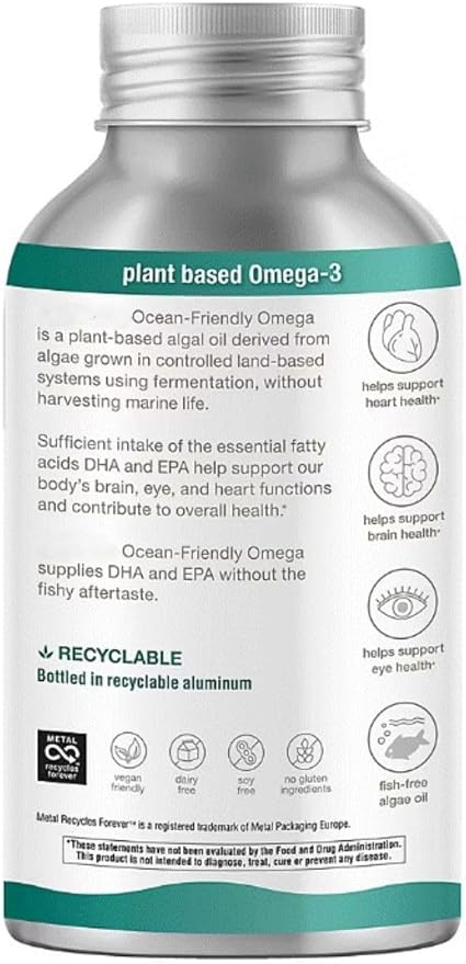Omega Algae Oil Omega-3 Supplemen Ocean-Friendly 1470 mg – Plant-Based DHA &amp EPA – Supports Brain Eye &amp Heart Health – 100 Softgels
