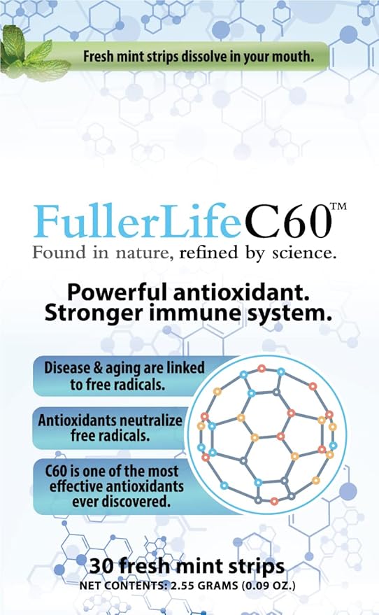 Carbon 60 Antioxidant Dissolvable Strips | Immunity Booster | Pure 99.99% C60 Solvent Free | Not C60 in Olive Oil | Fully Dissolved &amp Dispersed Solubilized C60