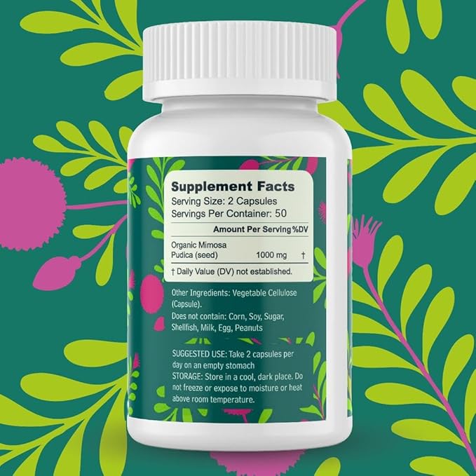 Mimosa Pudica Seed Capsules 1000mg – Natural Digestive Support – Gluten-Free Non-GMO – 100 Caps – Plant-Based Supplement