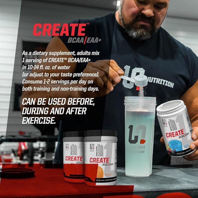 Undefined Nutrition Create BCAA/EAA+ by Brian Shaw -Muscle Recovery &amp Endurance 6.8g BCAA/EAA Matrix -Full Spectrum BCAA + Essential Amino Acids Supplement – 30 Servings (127 oz Blue Razz)