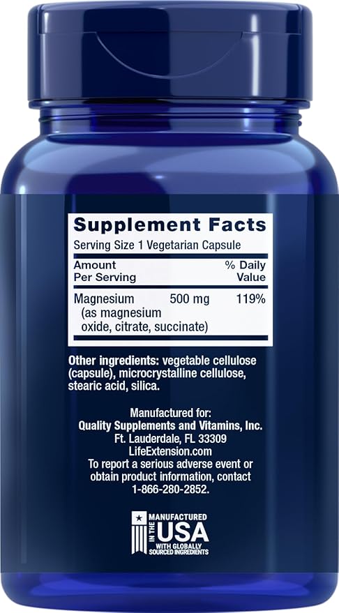Life Extension Magnesium 500 mg 100 Vegetarian Capsules (Pack of 3)