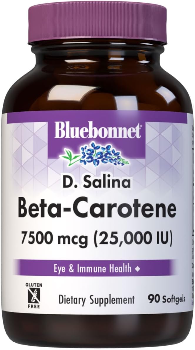 BlueBonnet Mixed Beta-Carotene 25000 IU (7500 mcg) Eye Vitamins - Vitamin A Supplement D. Salina Algae Beta-Carotene Lutein &amp Zeaxanthin for Eye Health &amp Immune Support - Gluten-Free - 90 So