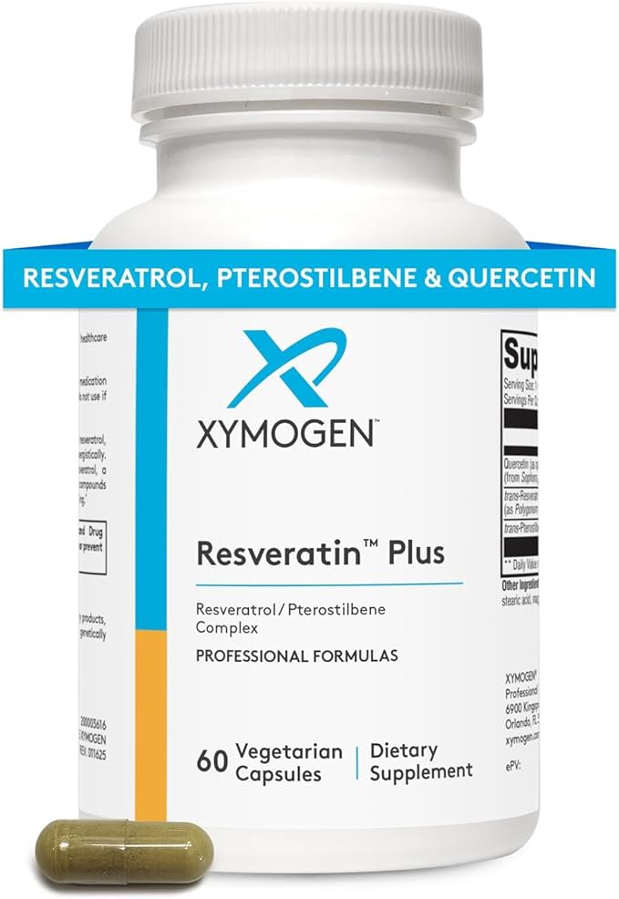 XYMOGEN Resveratin Plus - Resveratrol Quercetin &amp Pterostilbene - Antioxidant &amp Cellular Health Support - Vegan Gluten-Free &amp Non-GMO - 60 Capsules
