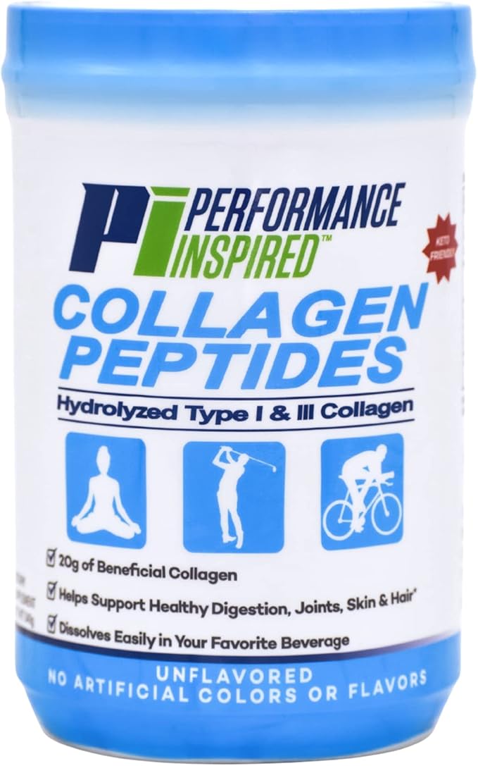 PERFORMANCE INSPIRED Nutrition Hydrolyzed Collagen Peptides Powder – 18g Protein – Type I &amp III Collagen – Joint Skin Nails &amp Digestive Support – All Natural – Unflavored