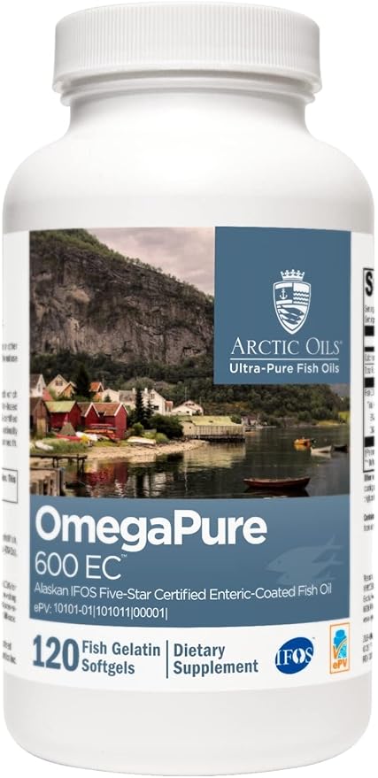 XYMOGEN OmegaPure 600 EC - Cardiovascular &amp Brain Support - IFOS Five-Star Certified Fish Oil - DHA EPA Omega-3 Supplement - Enteric Coated Softgels - 120 Softgel Tablets