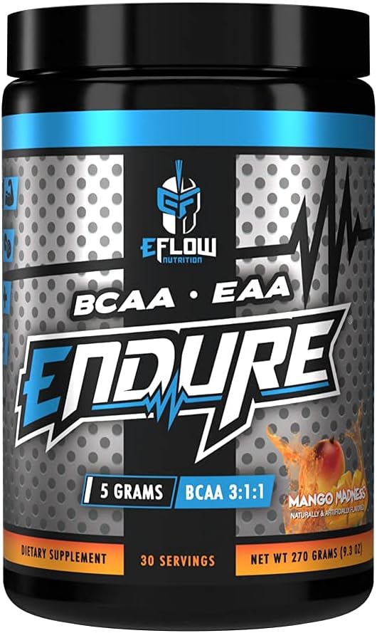 eFlow Nutrition Endure BCAA Plus EAA - Essential Amino Acids Electrolyte Powder Intra Workout - Improve Energy Recovery and Performance - Mango Madness (30 Servings)