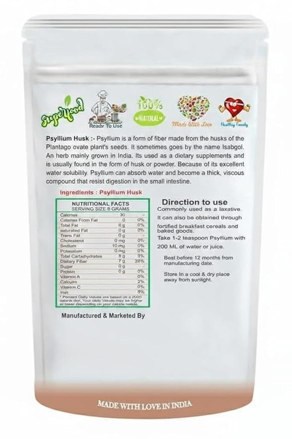 Natural Psyllium Husk 200 gm Effectively Relief from Constipation and Rich Source of Dietary Fiber Isabgol Bhusi
