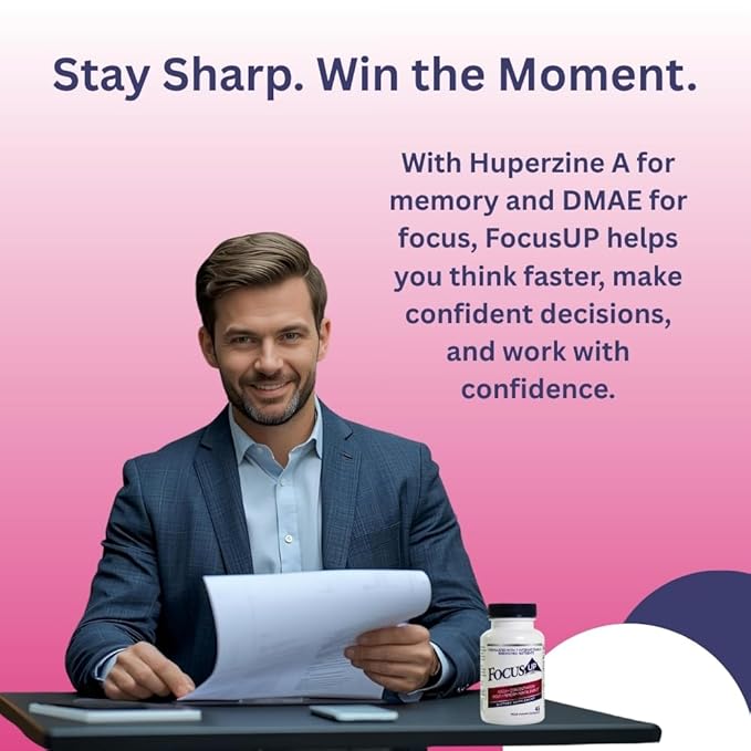 FocusUP Brain &amp Energy Support Supplement – Natural Nootropic Capsules with Acetyl L-Carnitine Rhodiola DMAE &amp Huperzine-A | Supports Focus Memory Mood &amp Mental Clarity | 45 Sugar-Free