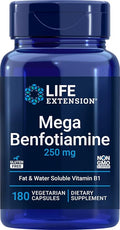 Life Extension Mega Benfotiamine 250 mg 180 Veg caps with Thiamine - Vitamin B1 Supplement