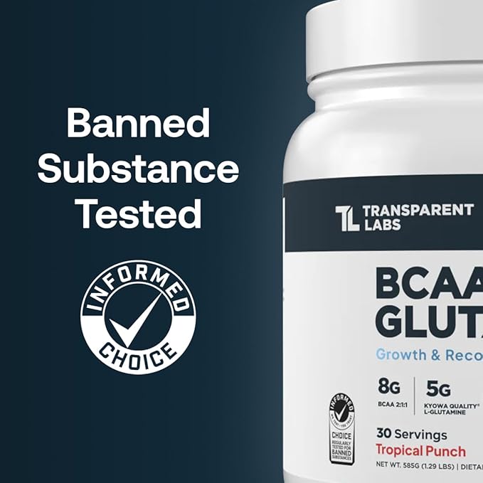 Transparent Labs BCAA Glutamine - 8000 Mg of BCAA Powder with L Glutamine for Post Workout Recovery Muscle Growth &amp Increased Endurance - 30 Servings Strawberry Lemonade