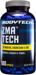 BodyTech ZMA Tech Supplement Zinc Magnesium and Vitamin B6 Formula for Men and Women Supports Muscle Recovery Sleep Quality and Immune Support Gluten Free 180 Capsules