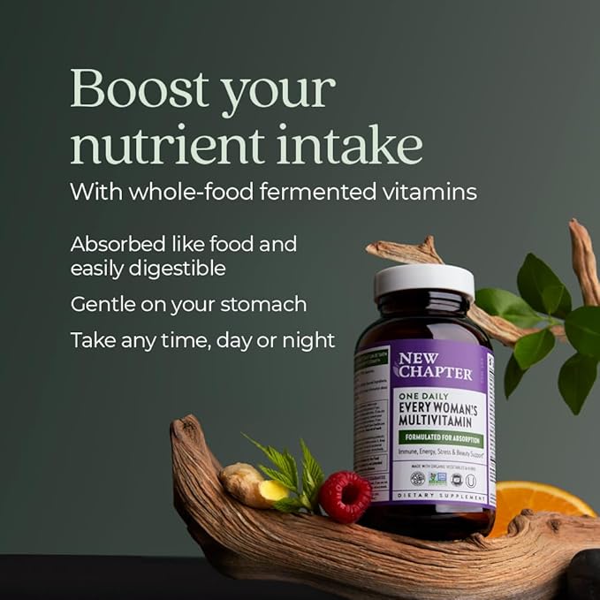 New Chapter Women’s Multivitamin Iron B6 B12 Biotin for Hair Growth D3 Vit C Zinc for Immune &amp Stress Support Gentle on an Empty Stomach One Daily Non-GMO Gluten-Free 18+ 96 Tablets