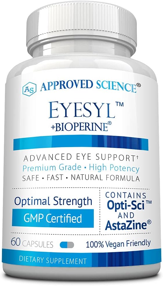 Approved Science EyeSyl - Eye Support Supplement - Chromium Picolinate Taurine Lutein Zeaxanthin Bilberry BioPerine - 1 Month Supply - 60 Capsules - Made in The USA