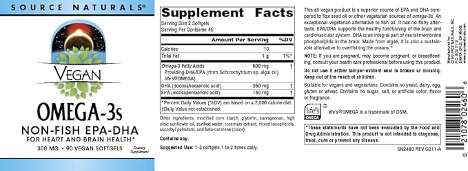 Source Naturals Vegan Omega 3s Epa-Dha* 300 mg - 90 Softgels