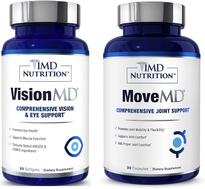 1MD Nutrition MoveMD &amp VisionMD Joint Support &amp Eye Care - Collagen Hyaluronic Acid Astaxanthin OptiLut Lutein Zeaxanthin