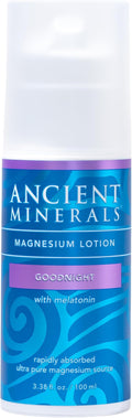Ancient Minerals Magnesium Lotion Goodnight – Zechstein Magnesium Chloride Cream with Melatonin MSM and Organic Oils Nighttime Topical Lotion 3.3 oz
