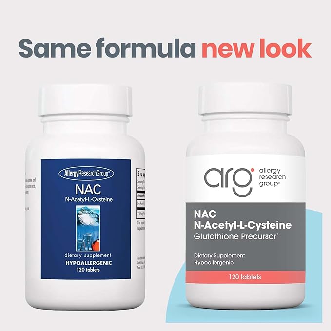 Allergy Research Group NAC Supplement - N-Acetyl-L-Cysteine Glutathione Precursor Supports Immune Function Healthy Mucus Clearance Free Form Amino Acid Hypoallergenic - 120 Count