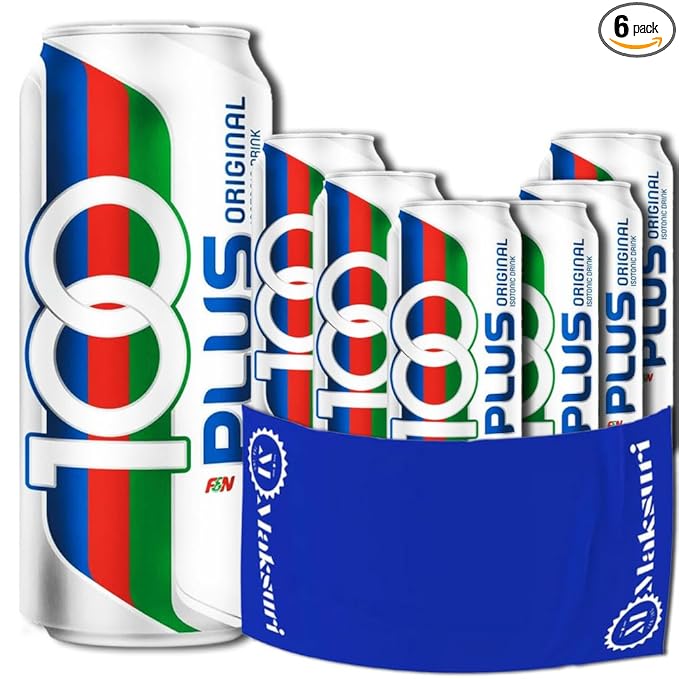 (6 Cans) 100 PLUS Isotonic Sports Drinks Hydration Maksuri 100+ Gym Towel Set 11fl oz
