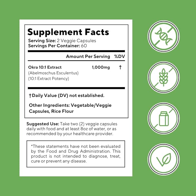 Vitapia Okra Extract - Heart Health Antioxidant Gut &amp Digestion Wellness Support - 10:1 Ratio &amp 120 Veggie Capsules - Non-GMO Gluten-Free Vegan Supplement